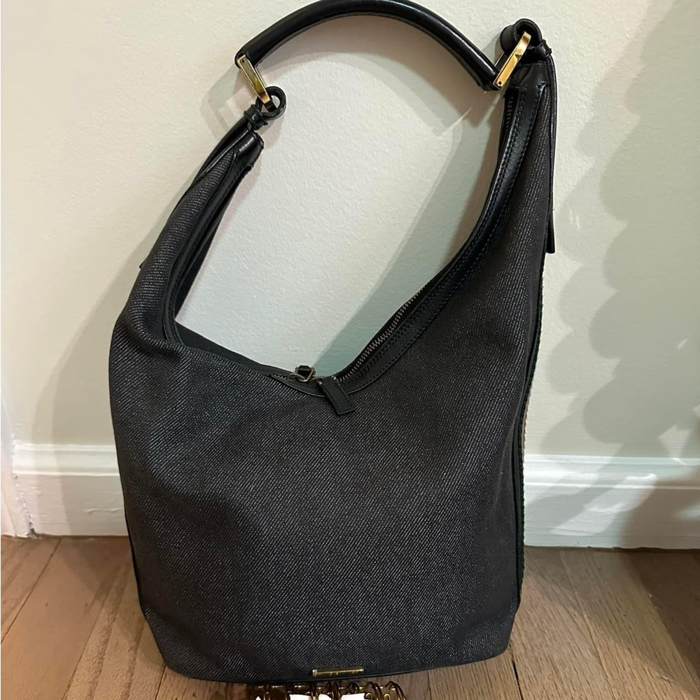 Gucci vintage denim handbag shoulder bag race stripe